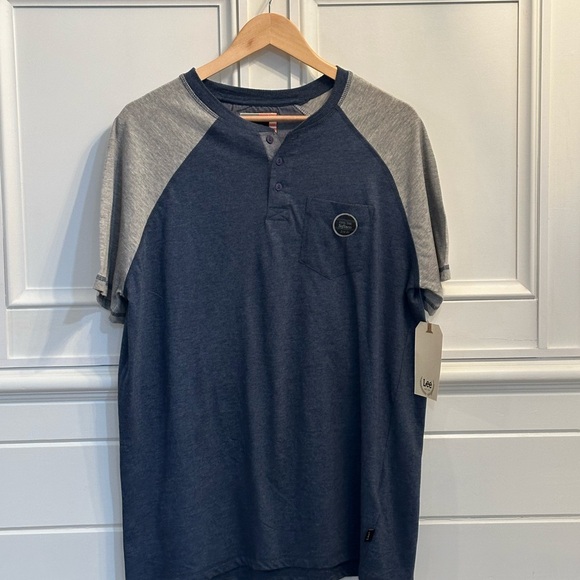 Lee Premium Short Sleeve Shirt Men's Size L Blue w/Gray Sleeves - Picture 10 of 14